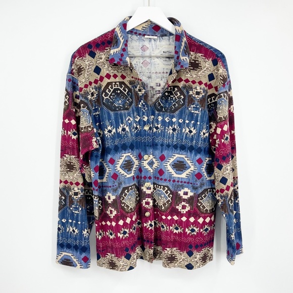 Vintage 90’s Boho Western Rodeo Tribal Button Down Shirt SZ L - Picture 5 of 6